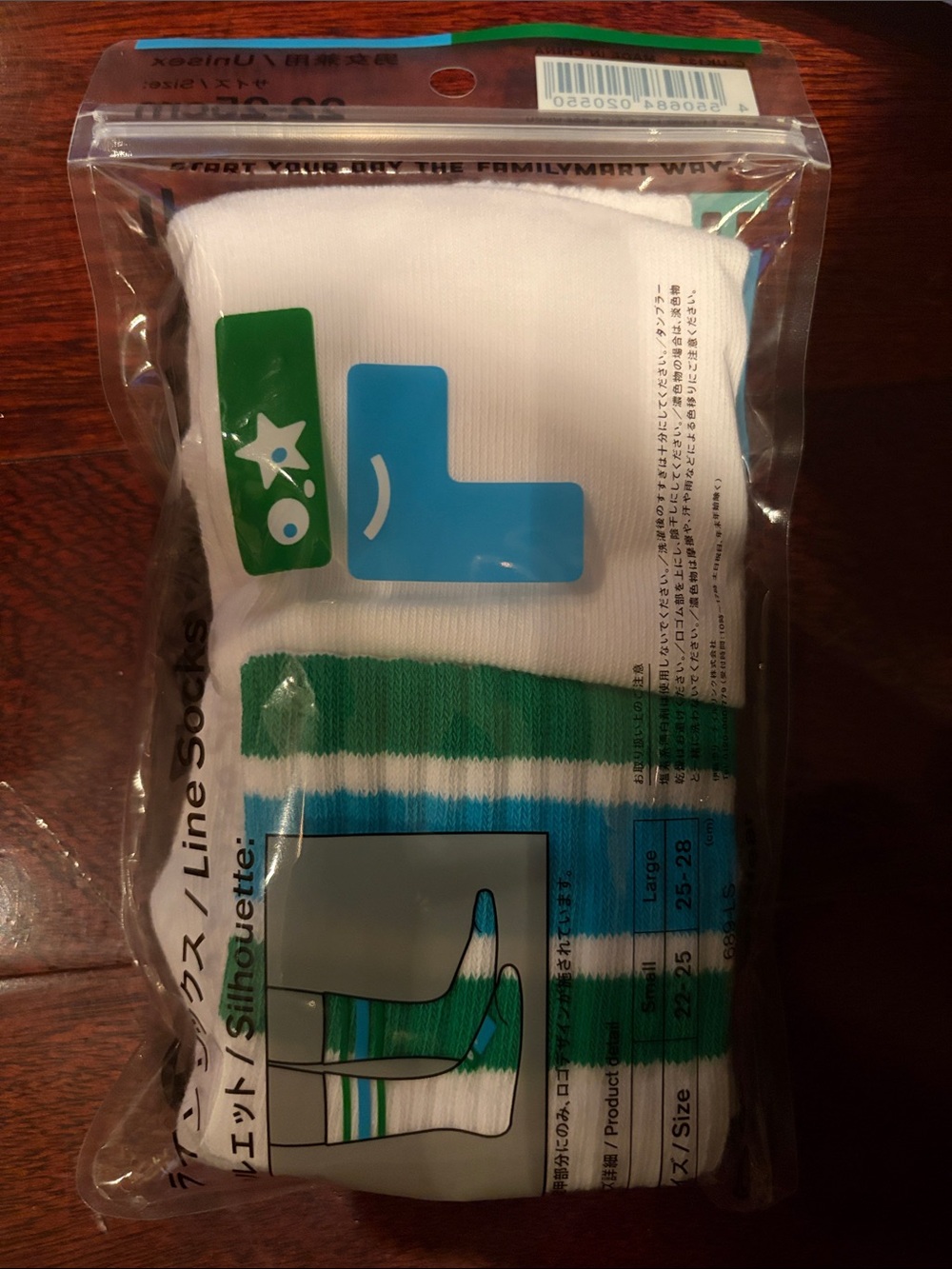 Men's Crew Socks in White, Green & Blue - Striped Line Socks . FamilyMart